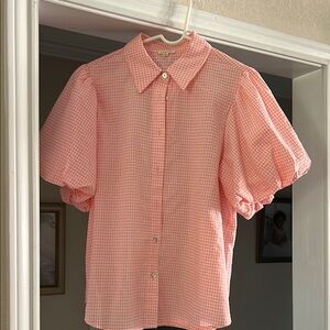 Pink Gingham Puff Sleeve Blouse